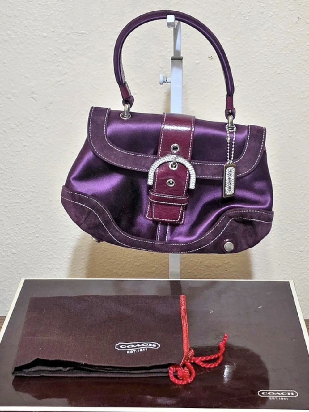 Coach Soho Satin Buckle Flap Bag Purple & Burgundy Leather